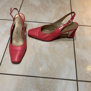 St John pink and white sling back heel
